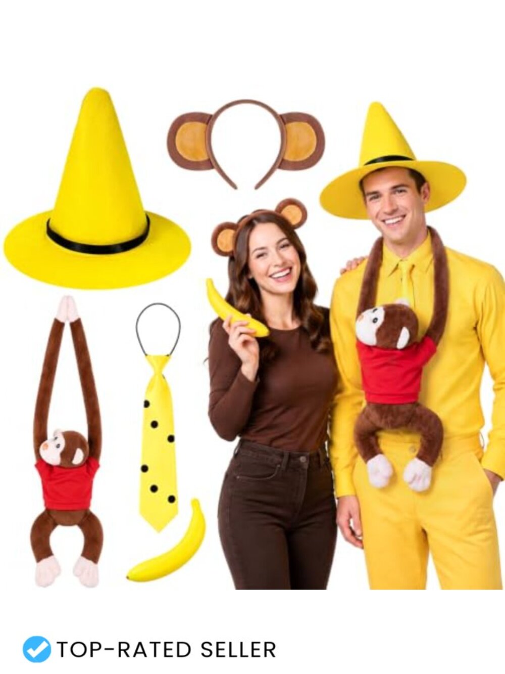 5 Pc Yellow Hat Monkey Costume Accessories Set Halloween Cosplay Prop Polyester